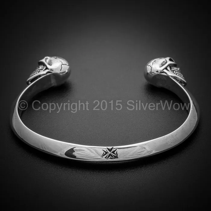 silverwow Bracelets Silver Skull Cuff Bangle