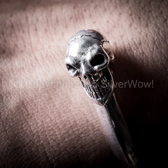 silverwow Bracelets Silver Skull Cuff Bangle