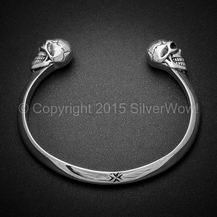 silverwow Bracelets Silver Skull Cuff Bangle