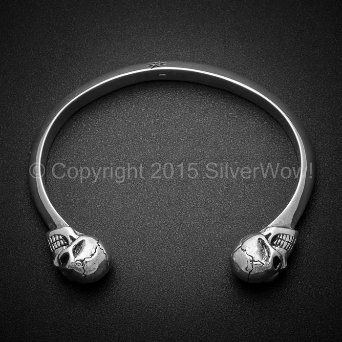 silverwow Bracelets Silver Skull Cuff Bangle