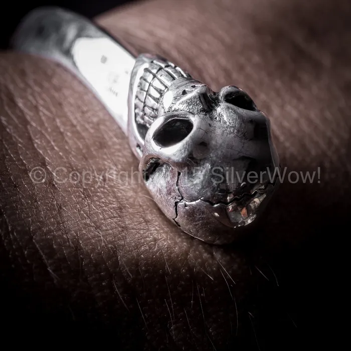 silverwow Bracelets Silver Skull Cuff Bangle