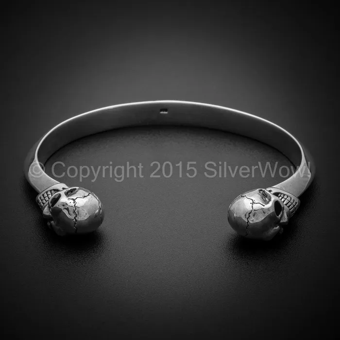 silverwow Bracelets Silver Skull Cuff Bangle