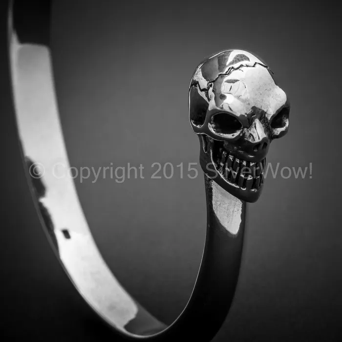 silverwow Bracelets Silver Skull Cuff Bangle