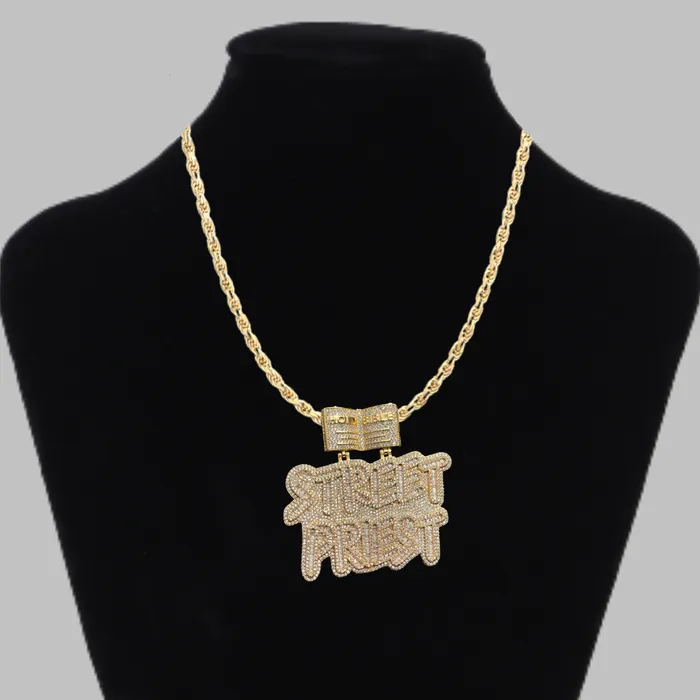 Street Priest Necklaces Street Priest Special Bail Iced Out Letter Diamond Pendant Necklace