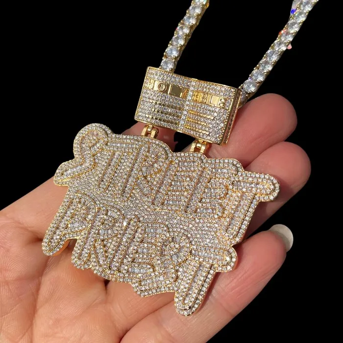 Street Priest Necklaces Street Priest Special Bail Iced Out Letter Diamond Pendant Necklace