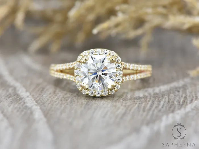 Talya 16 Ct Cushion Cut Halo Engagement Ring with Side Stones Sapheena Jewelry Rings