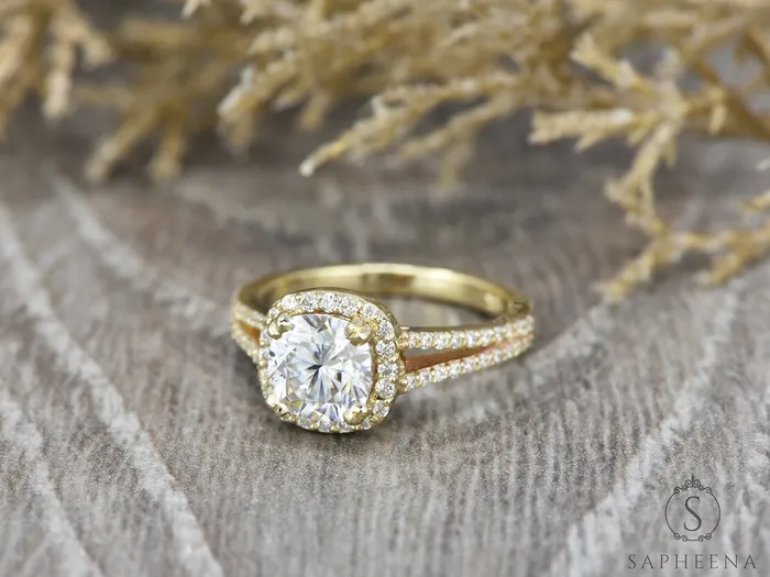 Talya 16 Ct Cushion Cut Halo Engagement Ring with Side Stones Sapheena Jewelry Rings