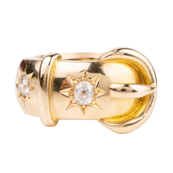 Victorian Diamond Buckle Ring Bell Bird Antiques Rings