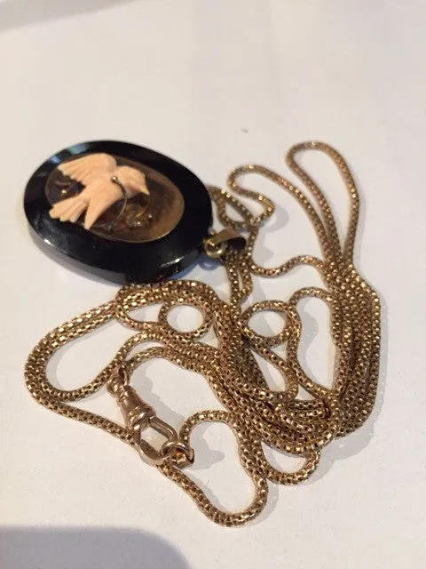 Victorian era 9k long gold chain Bell Bird Antiques Necklaces