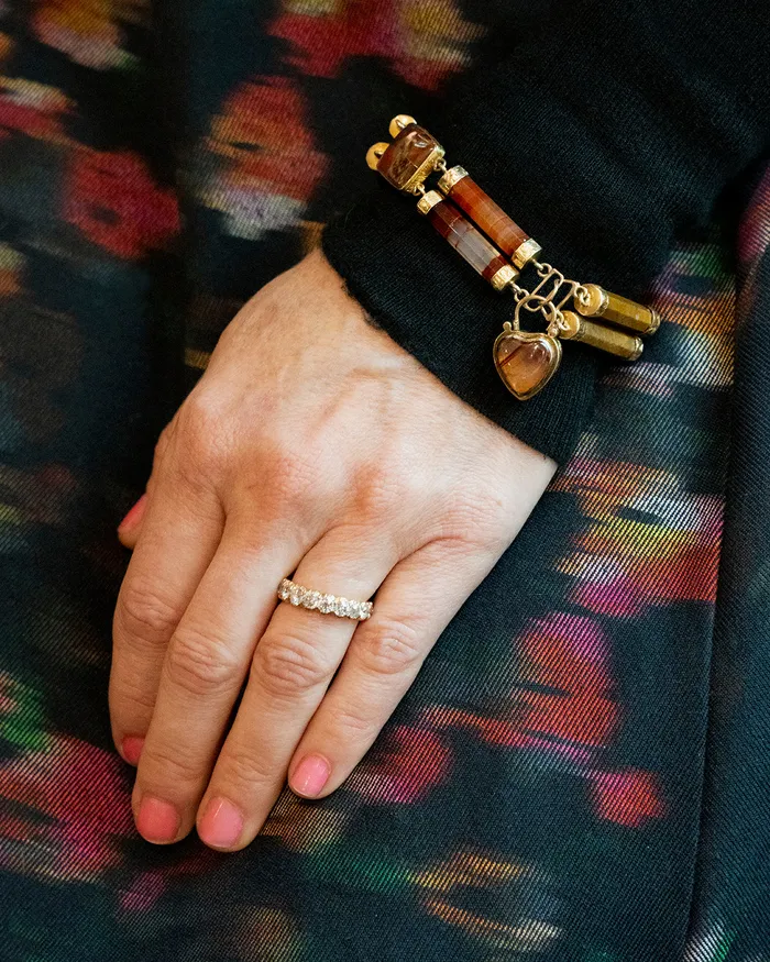 Victorian era Agate Bracelet with Heart Padlock Bell and Bird Bracelets