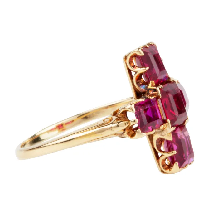 Victorian Era Cruciform Ruby Ring Bell Bird Antiques Rings