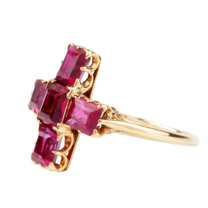 Victorian Era Cruciform Ruby Ring Bell Bird Antiques Rings