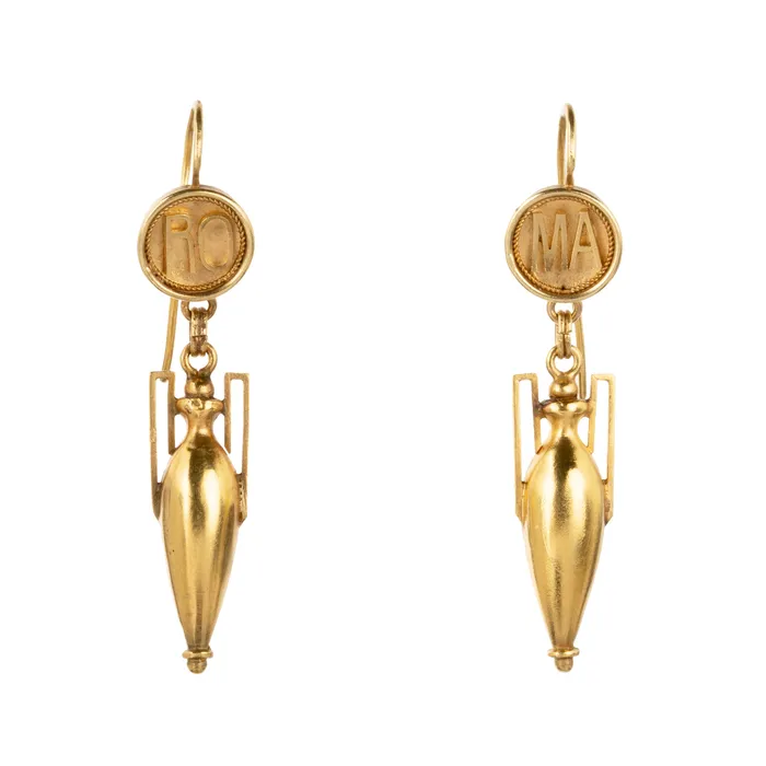 Victorian Era Gold Amphora ROMA Earrings Bell Bird Antiques Earrings