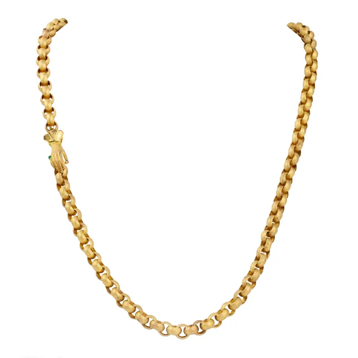 Victorian Era Pinchbeck Chain with Hand Clasp Bell Bird Antiques Necklaces Victorian Era Pinchbeck Chain with Hand Clasp Bell Bird Antiques Necklaces