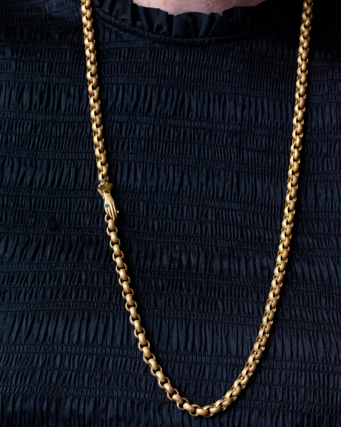 Victorian Era Pinchbeck Chain with Hand Clasp Bell Bird Antiques Necklaces