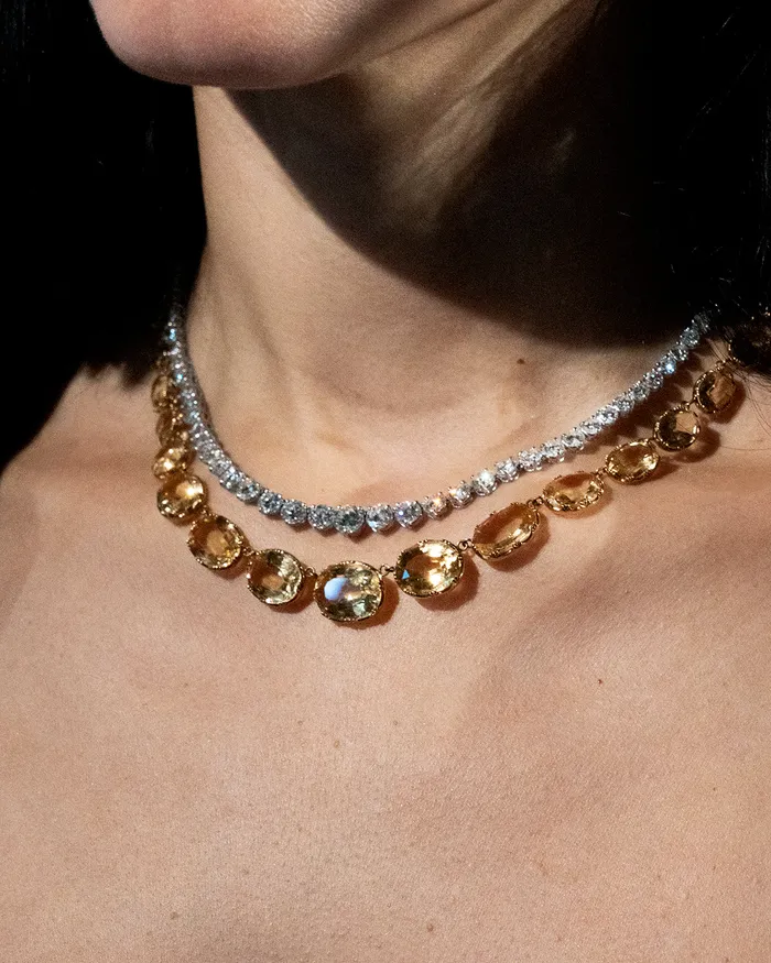 Victorian Era Topaz Rivire Necklace Bell Bird Antiques Necklaces