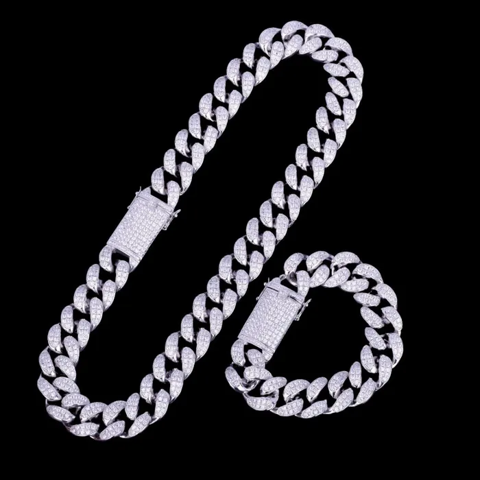 VVS Bracelets 15MM VVS Chunky Miami Cuban Iced Out Diamond Necklace Bracelet Set VVS Bracelets 15MM VVS Chunky Miami Cuban Iced Out Diamond Necklace Bracelet Set