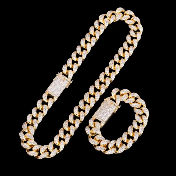VVS Bracelets 15MM VVS Chunky Miami Cuban Iced Out Diamond Necklace Bracelet Set