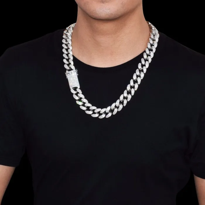 VVS Bracelets 15MM VVS Chunky Miami Cuban Iced Out Diamond Necklace Bracelet Set