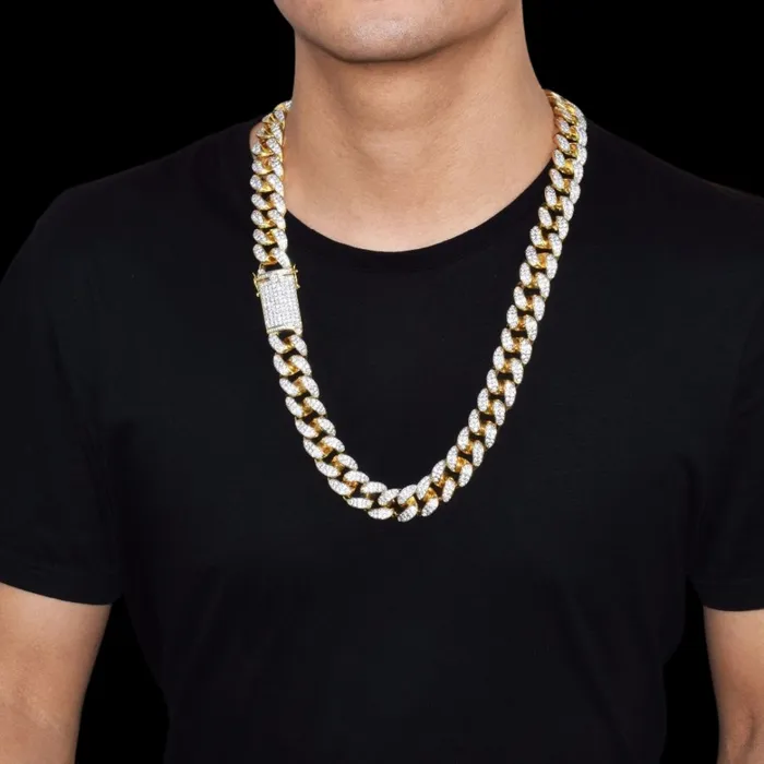 VVS Bracelets 15MM VVS Chunky Miami Cuban Iced Out Diamond Necklace Bracelet Set