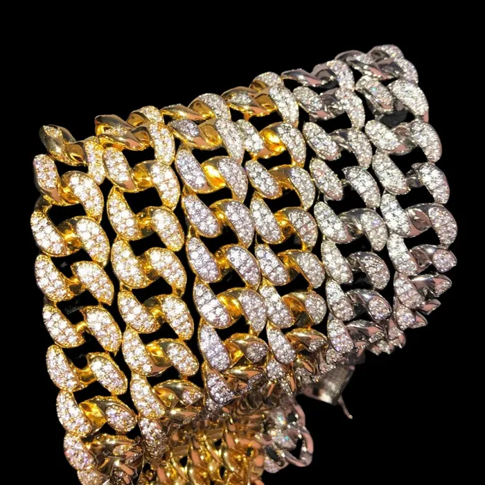VVS Bracelets 15MM VVS Chunky Miami Cuban Iced Out Diamond Necklace Bracelet Set