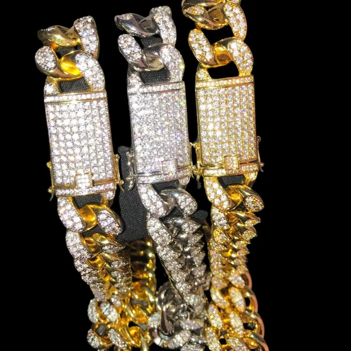 VVS Bracelets 15MM VVS Chunky Miami Cuban Iced Out Diamond Necklace Bracelet Set