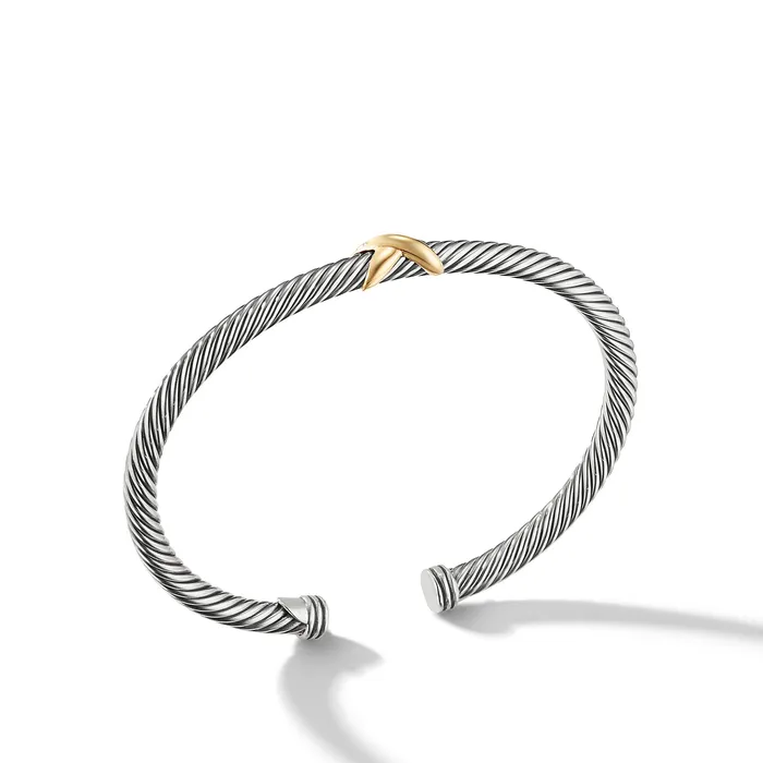 X Classic Cable Station Bracelet in Sterling Silver with 18K Yellow Gold 4mm David Yurman Bracelets